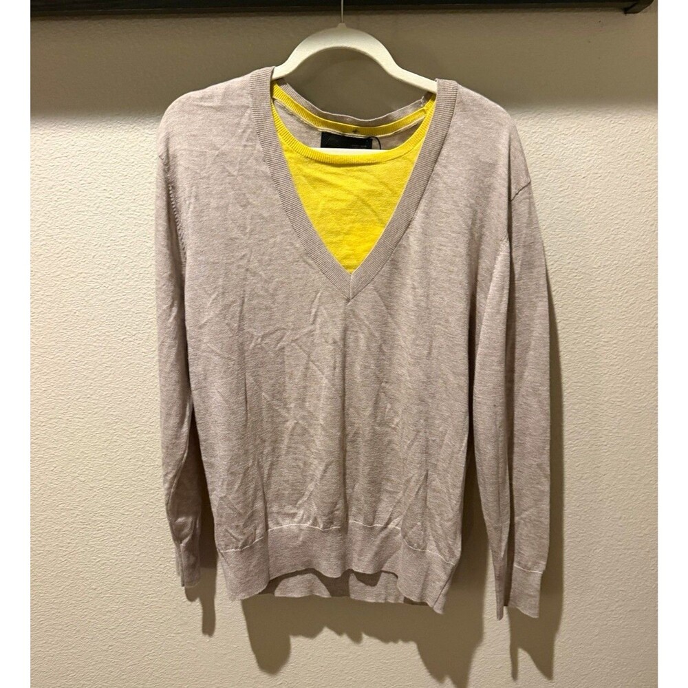 ZARA Women’s Beige Knit V-Neck Pullover Sweater Wool Blend Long Sleeve Size L